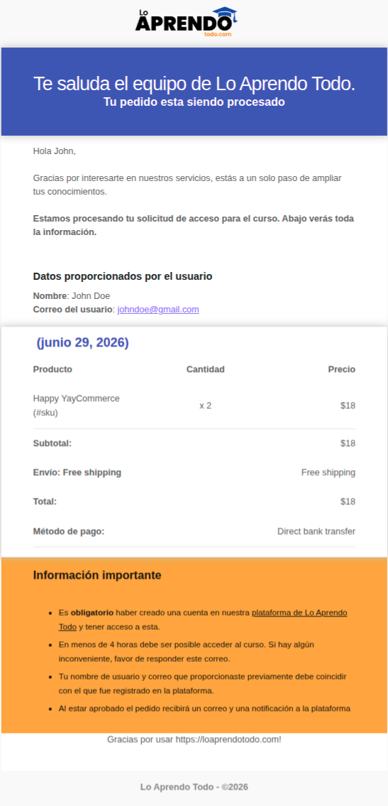en proceso correo de ejemplo