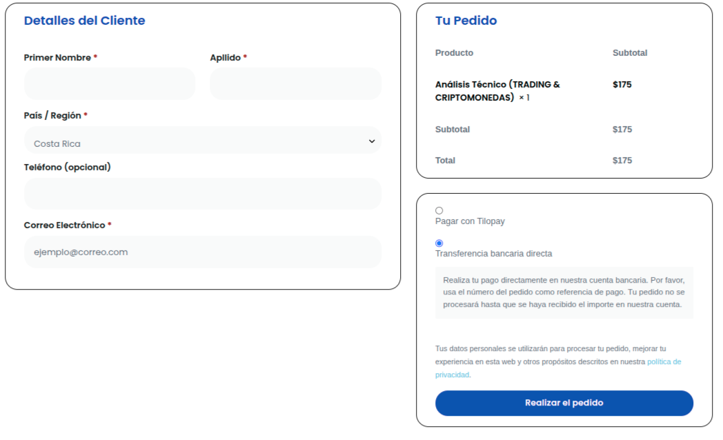 formulario checkout ejemplo