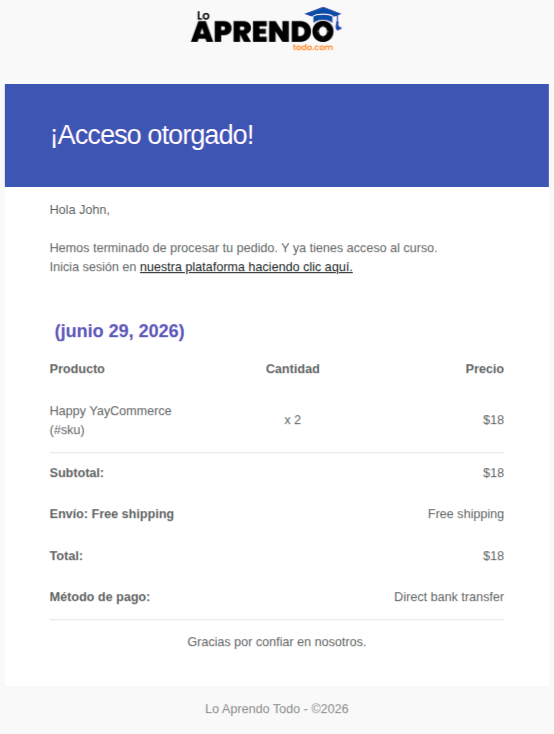 otorgado plantilla correo de ejemplo